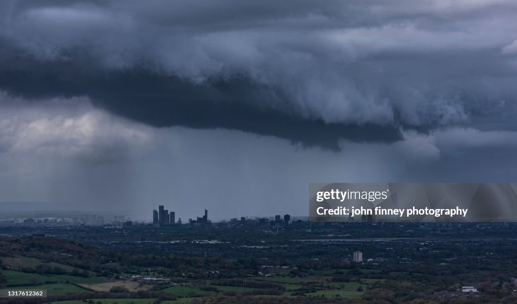 City of Manchester under a Stormy sky. North west England. UK.