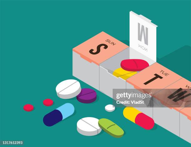 ilustraciones, imágenes clip art, dibujos animados e iconos de stock de medicamentos recetados píldora box medicamentos farmacia sobredosis - pil