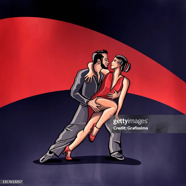 argentine couple dancing tango in buenos aires drawing - buenos aires san telmo stock illustrations