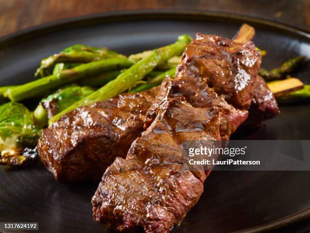 bbq beef kebabs - cooked asparagus stock pictures, royalty-free photos & images