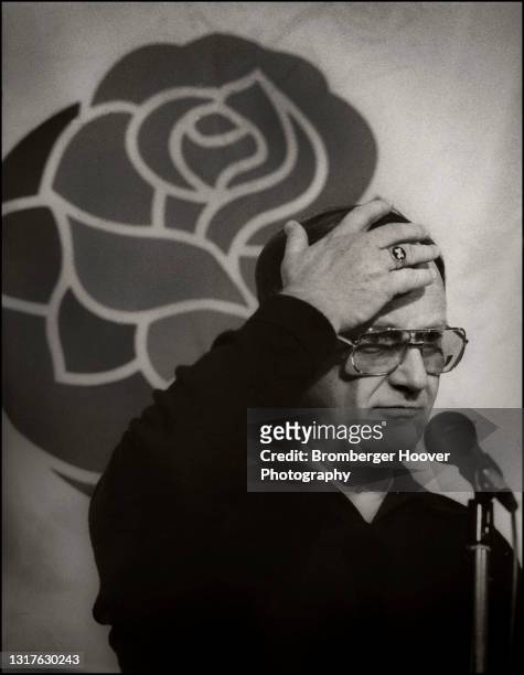 View of University of Michigan football coach Bo Schembechler during a press conference after the Rose Bowl, Los Angeles, California, January 1,...
