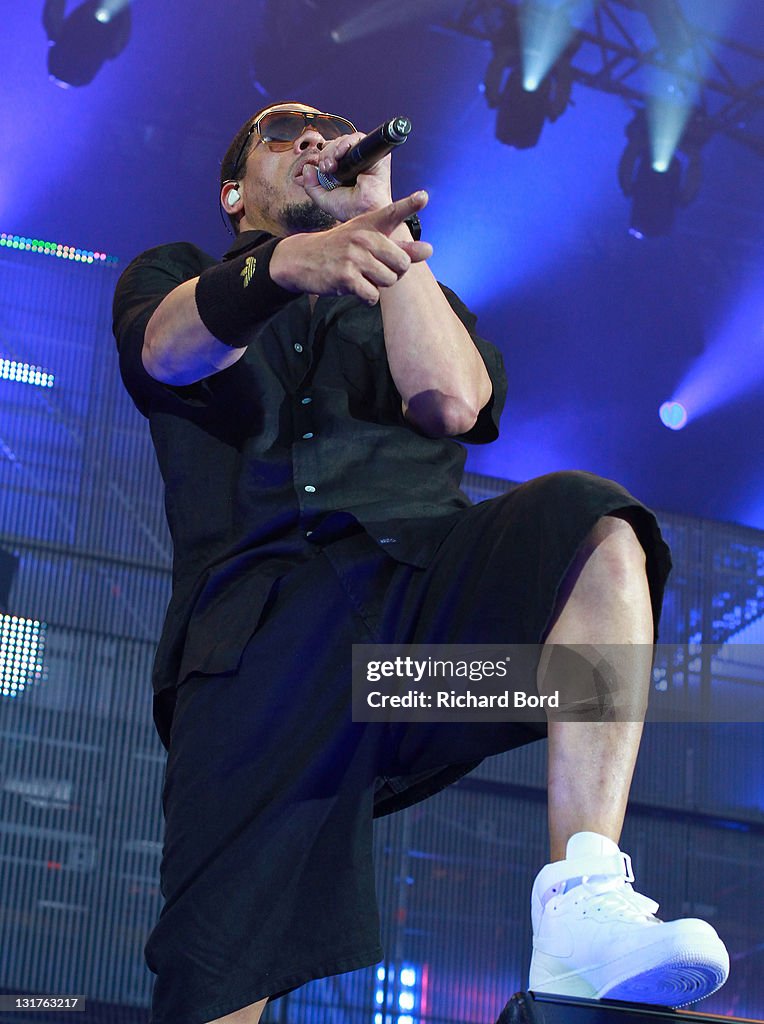 Ntm Rappers Joey Starr of French Rap band NTM performs live on stage at Parc des ...