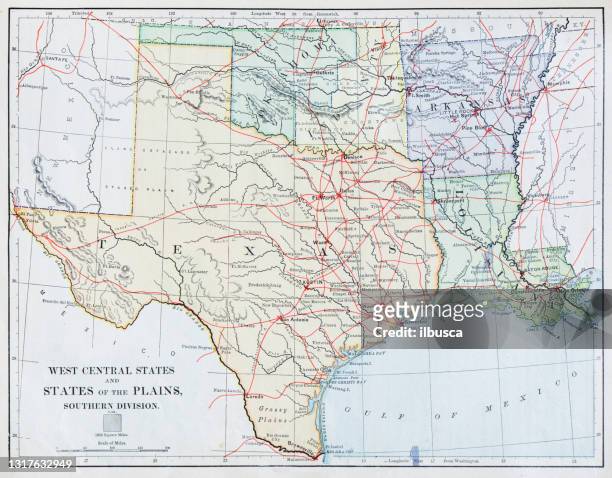 antique map: usa - west central states - texas v oklahoma stock illustrations