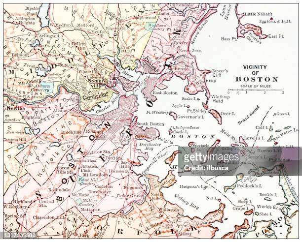 antique map: boston - boston massachusetts map stock illustrations