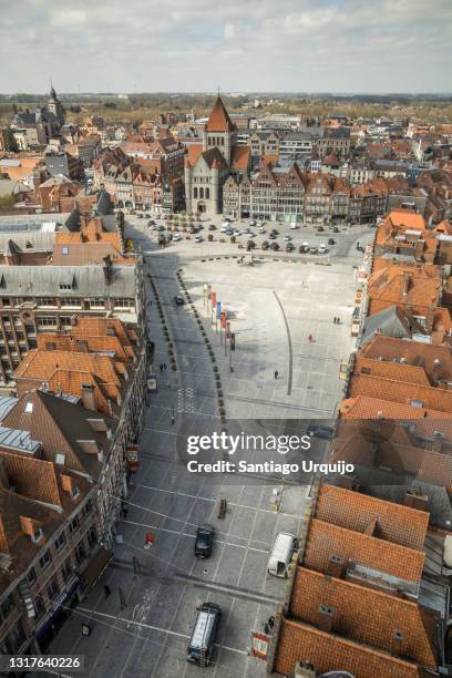 aerial view of grand place of tournai - トゥルネー ストックフォトと画像