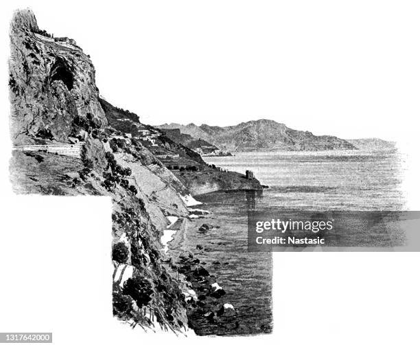 coastal road from vietri to amalfi - coastal road stock illustrations
