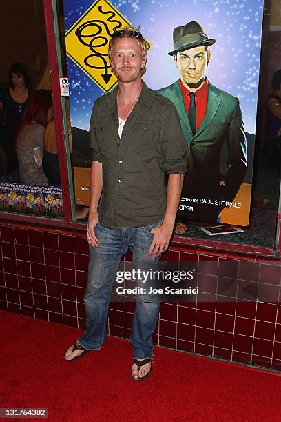 Darren Darndorough arrives at "This Way To Your Ritual Lobotomy" Los Angeles Opening Night at Avery Schreiber Theatre on July 2, 2010 in North...