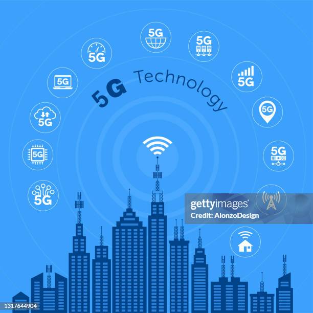 smart city concept. 5g communication network. wireless systems connection. - 5g mobile stock illustrations