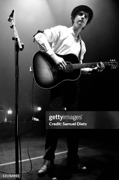 Image has been converted to black and white.) Pete Doherty performs live during the first edition of the Days Off Festival at Cite de la Musique on...