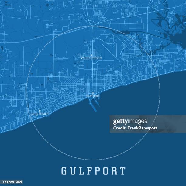 gulfport ms city vektor straßenkarte blauer text - gulfport stock-grafiken, -clipart, -cartoons und -symbole