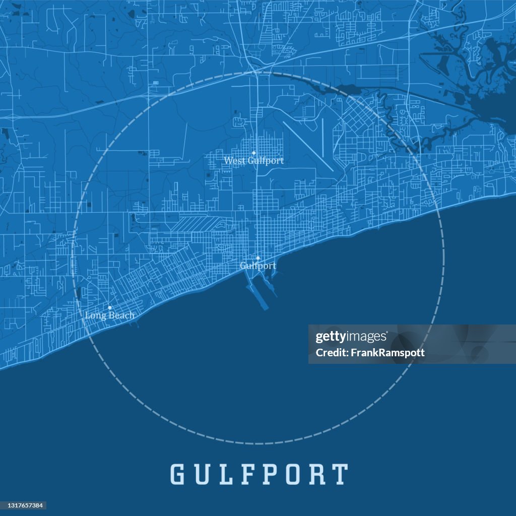 Gulfport MS City Vector Road Map Blue Text