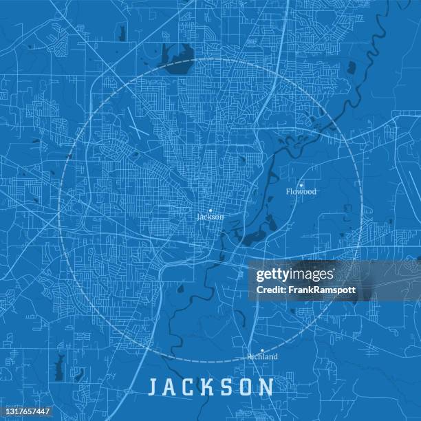 stockillustraties, clipart, cartoons en iconen met jackson ms city vector road map blauwe tekst - jackson