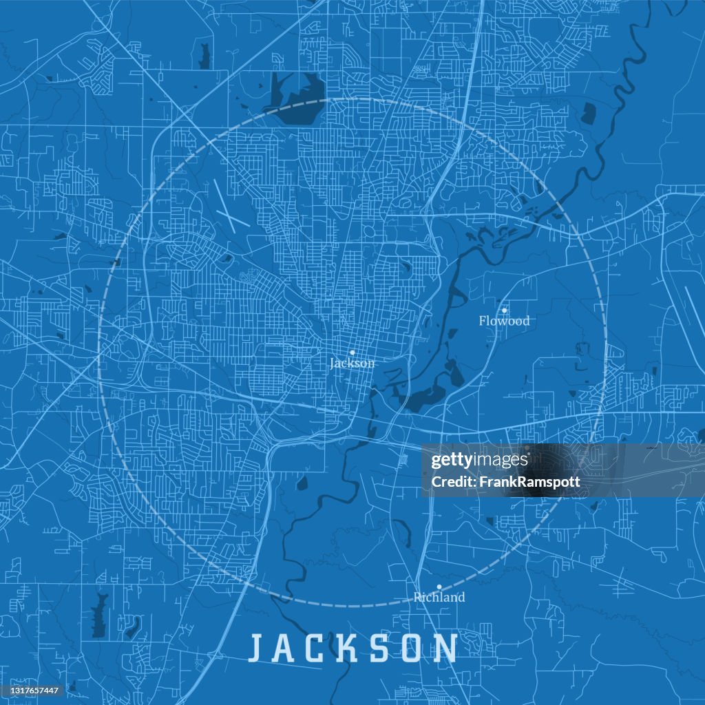 Jackson MS City Vector Road Map Blue Text