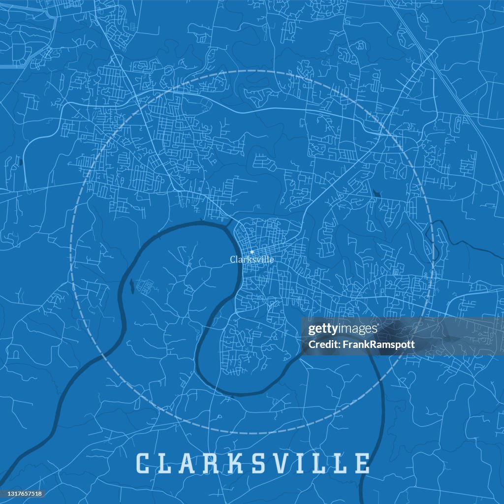 Clarksville TN City Vector Road Map Blue Text