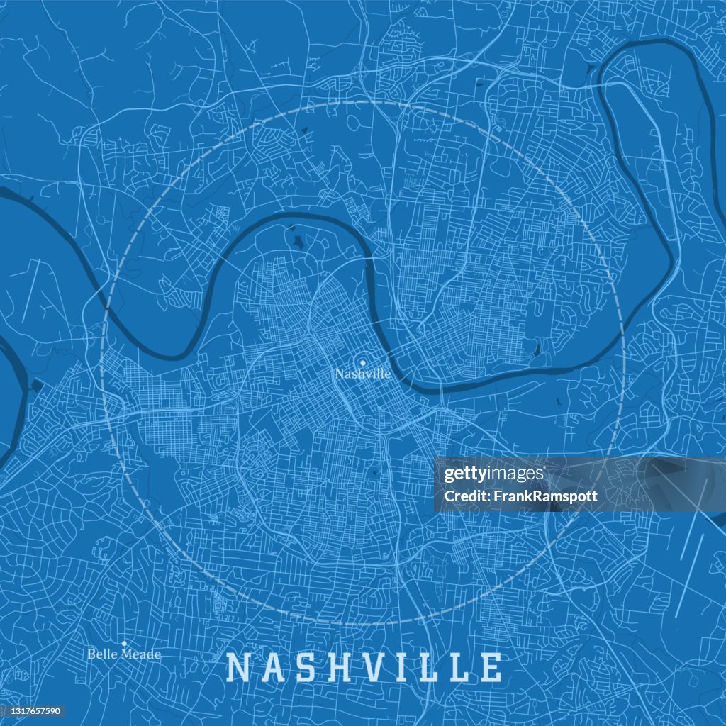 Nashville TN City Vector Road Map Blue Text
