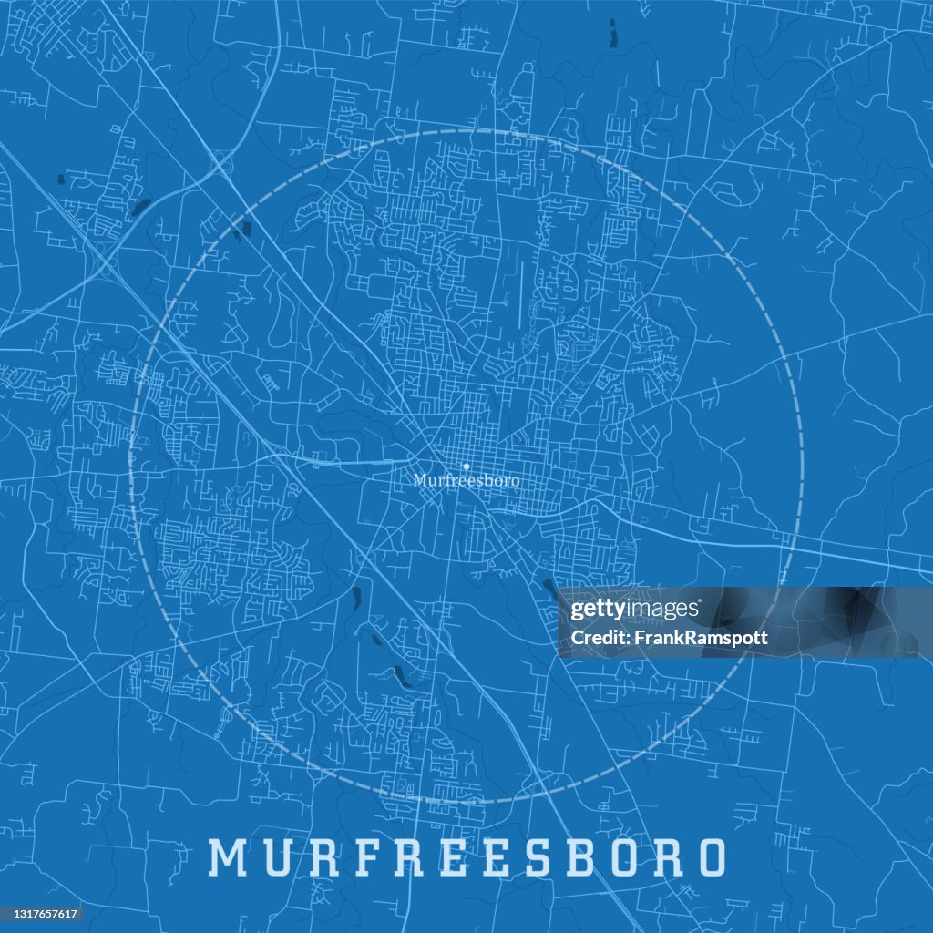 Murfreesboro TN City Vector Road Map Blue Text