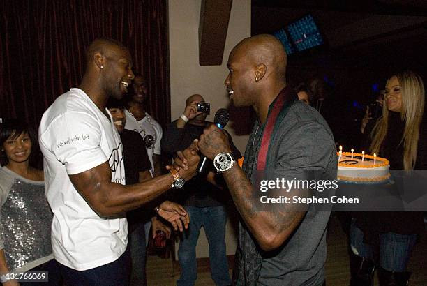 Terrell Owens and Chad Ochocinco attend the 81 Cares Bowl presented by Terrell Owens and GQ Magazine at Star Lanes On The Levee on December 6, 2010...