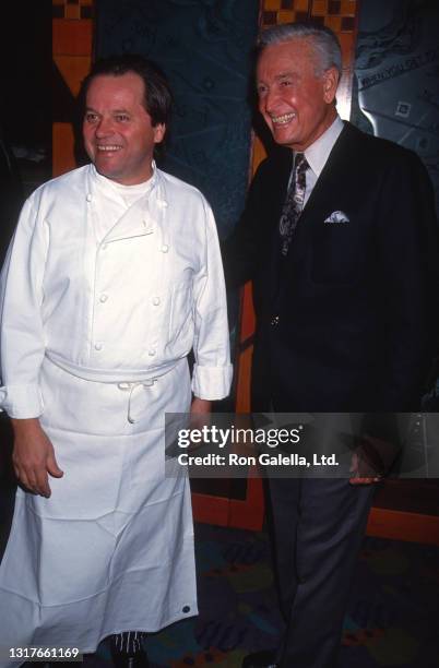 Wolfgang Puck and Bob Barker attend Janice Pennington Book Party at Spago in West Hollywood, California on January 13, 1993.