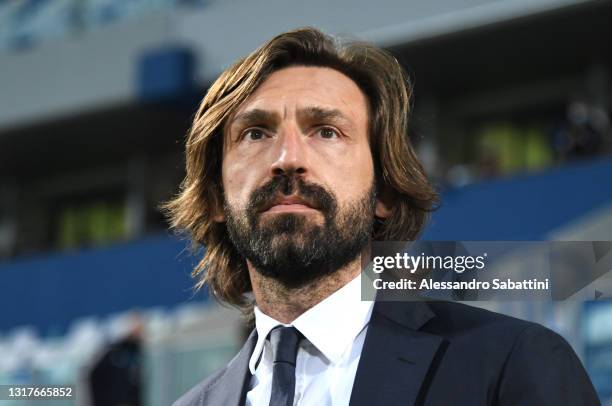 Andrea Pirlo, Head Coach of Juventus looks on prior to the Serie A match between US Sassuolo and Juventus at Mapei Stadium - Città del Tricolore on...