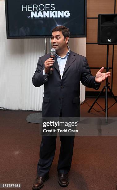 Producer Glen Basner speaks at Producer Zhang Weiping and FilmNation's Celebration of "Heroes of Nanking" at the Majestic Hotel on May 14, 2011 in...