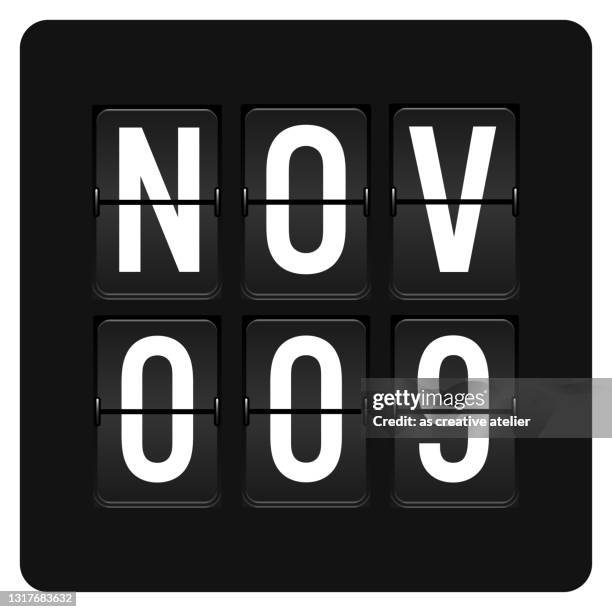 ilustrações de stock, clip art, desenhos animados e ícones de november 9- daily calendar and black flip scoreboard  digital timer with date - ninth