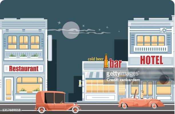 bar and street - coffee city stock illustrations