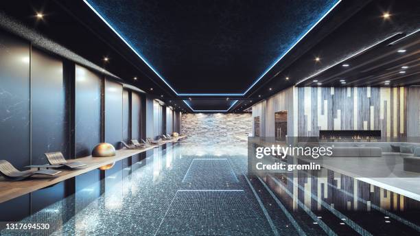 luxurious pool with longue area - luxury pool stock pictures, royalty-free photos & images