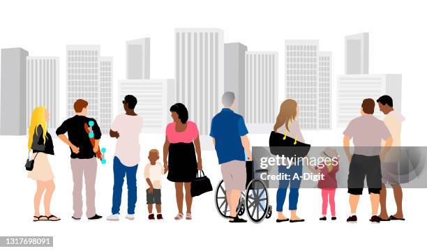 diversity sidewalk flat design crowd contrast - disability inclusion illustration stock illustrations