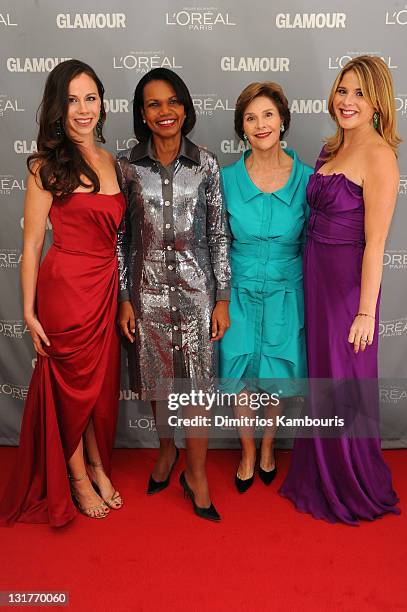 Barbara Bush, Condoleezza Rice, former first lady of the United States Laura Bush, and Jenna Bush Hager attend Glamour's 2011 Women of the Year...