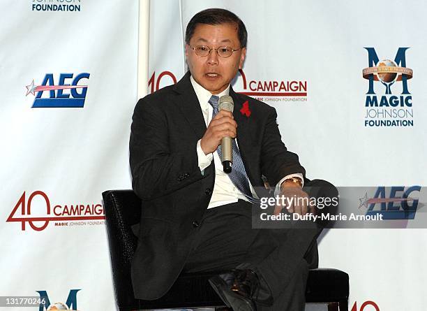 Dr. David Ho attends 20th Anniversary of Magic Johnson's Retirement and Creation of the Magic Johnson Foundation Press Conference at Staples Center...