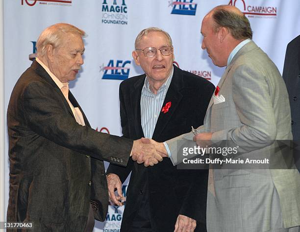 Jerry Buss, Bill Sharman and Mike Dunleavy attend 20th Anniversary of Magic Johnson's Retirement and Creation of the Magic Johnson Foundation Press...