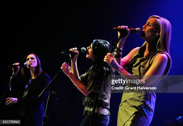 Kelsi Osborn, Kassidy Osborn and Kristyn Osborn of SHeDAISY perform at the Let Us In Nashville: A Tribute to Linda McCartney benefit concert at the...