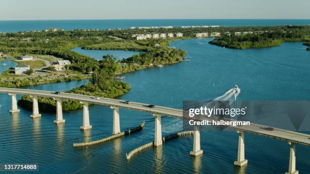 aerial view of wabasso bridge over the indian river - wabasso bridge stock pictures, royalty-free photos & images