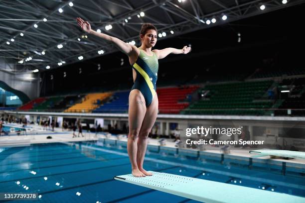 Australian diver Melissa Wu poses during an Australian 2020 Tokyo Olympic Games swim team portrait session at Sydney Olympic Park Aquatic Centre on...