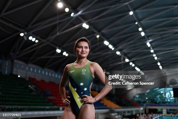 Australian diver Melissa Wu poses during an Australian 2020 Tokyo Olympic Games swim team portrait session at Sydney Olympic Park Aquatic Centre on...