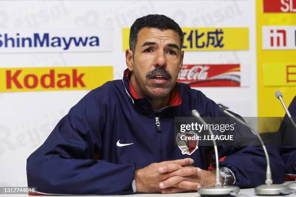 Head coach Toninho Cerezo of Kashima Antlers attends a press conference after the J.League J1 first stage match between Kashiwa Reysol and Kashima...