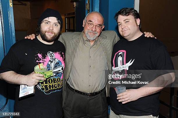 Director Jason Eisener, director Stuart Gordon, and producer Rob Cotterill arrive at Magnet Releasing's LA Screening of Hobo With A Shotgun at The...