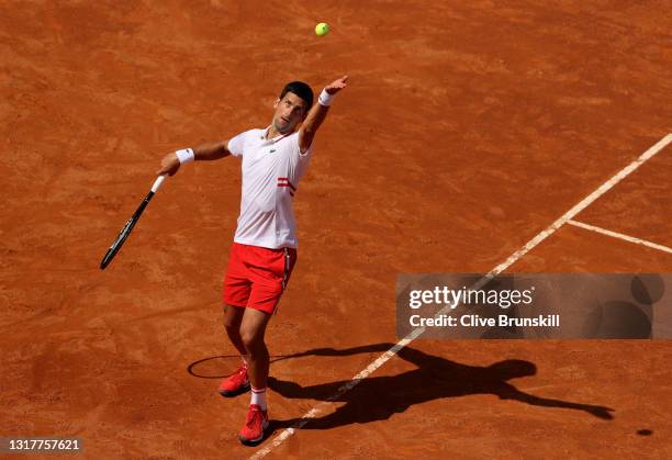 Novak Djokovic of Serbia serves in their men's singles third round match against Davidovich Fokina of Spain during Day Six of the Internazionali BNL...