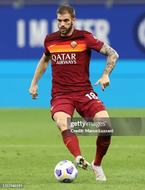 Davide Santon of FC Internazionale in action during the Serie A match between FC Internazionale and AS Roma at Stadio Giuseppe Meazza on May 12, 2021...