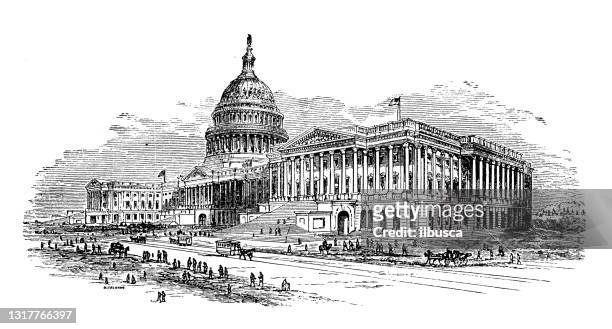 antique illustration from school atlas: the capitol, washington dc - us president stock illustrations