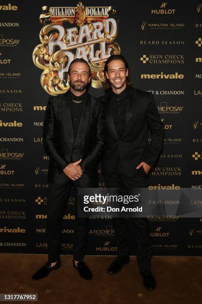 Darren McMullen and Lincoln Younes attend the Million Dollar Beard Ball at the Ivy ballroom on May 13, 2021 in Sydney, Australia.