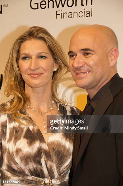 Stefanie Graf and Andre Agassi attend the Andre Agassi Grand Slam Benefit Concert at The Wynn Hotel And Casino Resort on October 9, 2010 in Las...