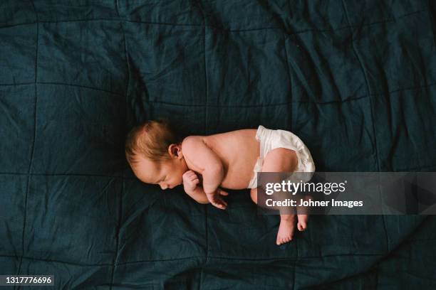 high angle view of baby sleeping - maternity leave stockfoto's en -beelden