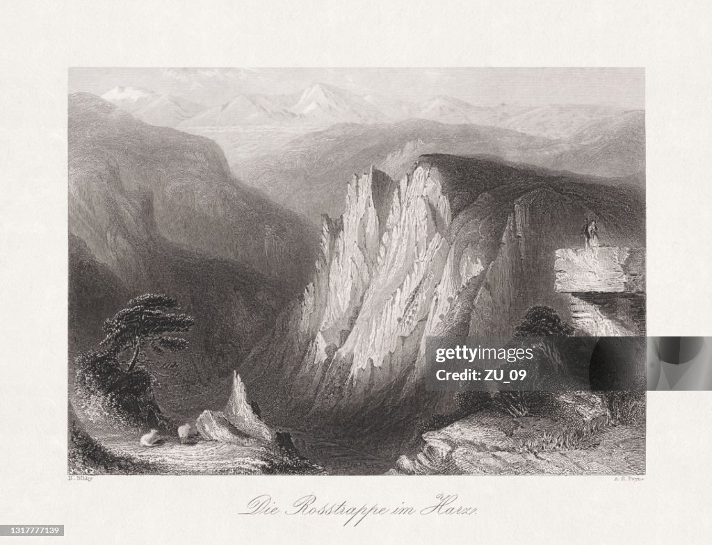 Roßtrappe, Harz mountains; Germany, steel engraving, published in 1868