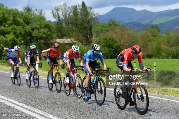 Simon Guglielmi of France and Team Groupama - FDJ, Jimmy Janssens of Belgium and Team Alpecin-Fenix, Gino Mader of Switzerland and Team Bahrain...