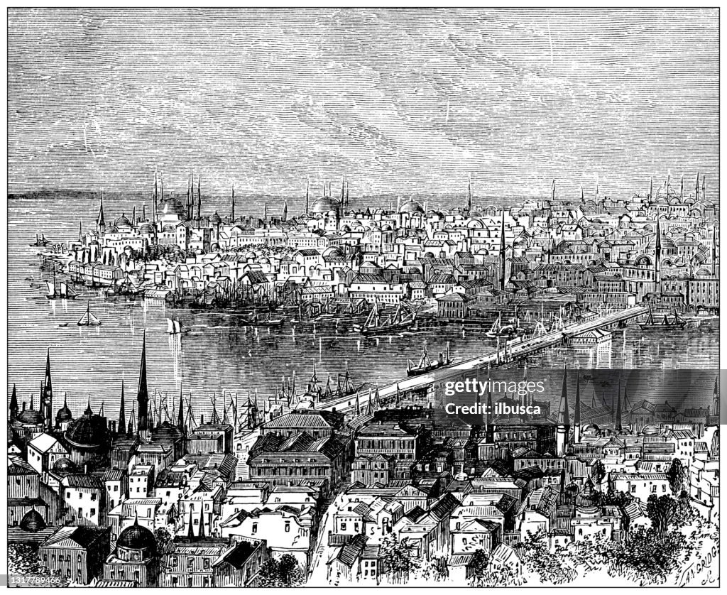 Ilustración antigua del atlas escolar: Estambul