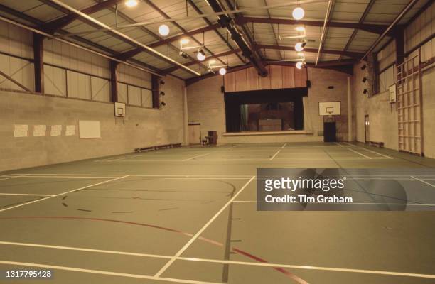 Interior view of a sports hall at Ludgrove School, an independent preparatory boarding school in Wokingham, Berkshire, England, 18th November 1989....