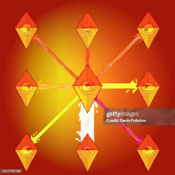 hand-drawn abstract mystical illustration - crystals with eyes. - eye refraction stock illustrations