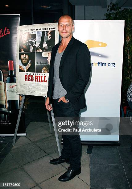 Director Patrick Hughes arrives at the "Red Hill" premiere at Harmony Gold Theatre on October 25, 2010 in Los Angeles, California.