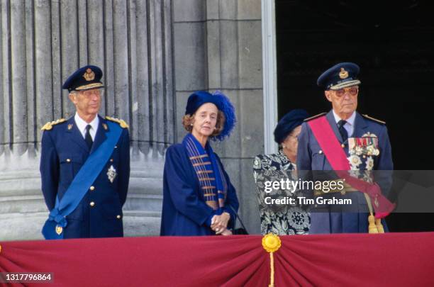 Belgian Royals King Baudouin of Belgium and Queen Fabiola of Belgium with German-born Dutch Royal Prince Bernhard of the Netherlands as members of...